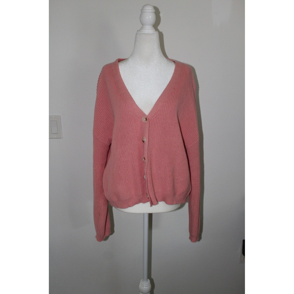 Z Supply Pink Ribbed V-Neck Button Front Cardigan Sweater ZW221810 Womens Medium